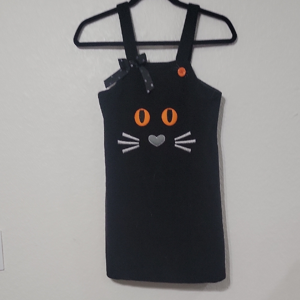Bonnie Jean Black Cat Face Dress Overall.